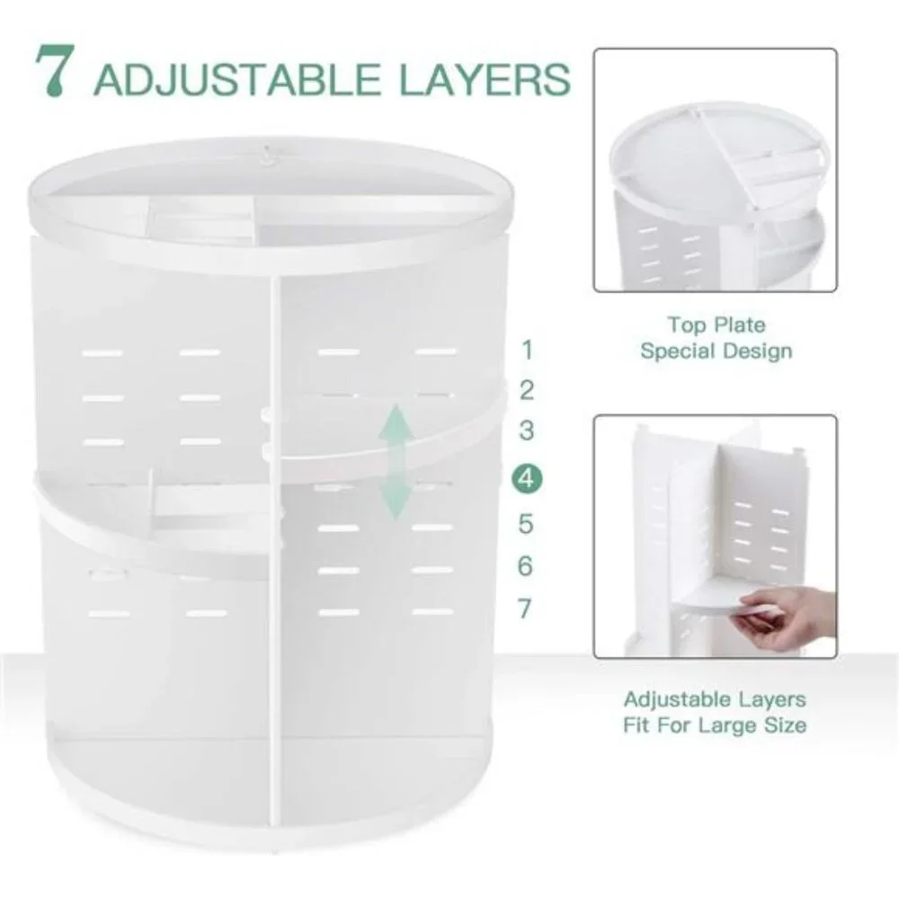 360 Rotating Makeup Organizer,DIY Adjustable Spinning Holder,Foldable Storage